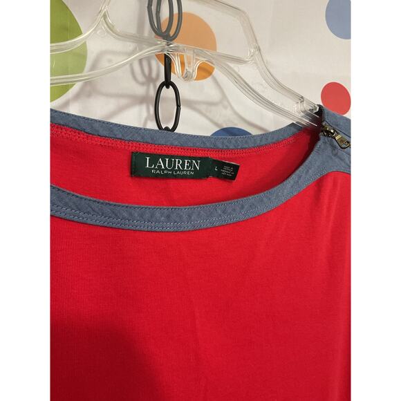 Lauren Ralph Lauren Denim Accent Top Size Large - Picture 2 of 12
